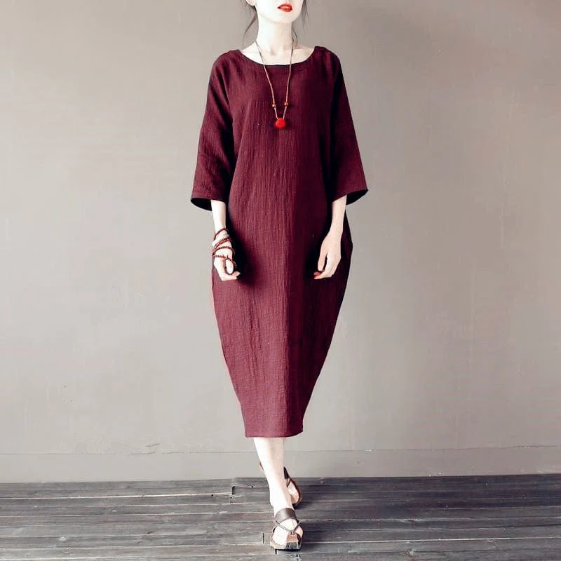 Tulip Cotton Linen Midi Dress - YOUXIZT