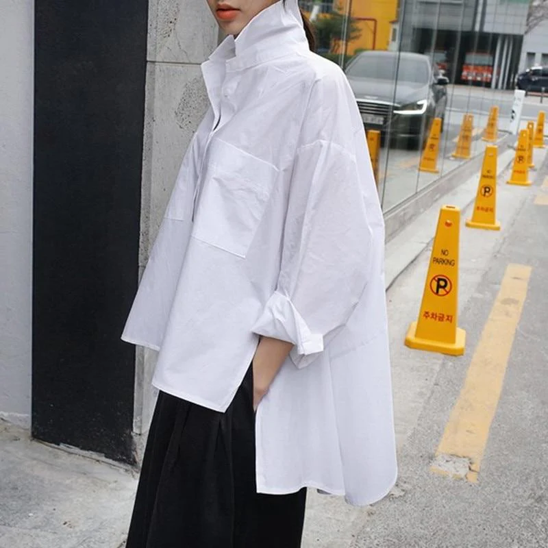 Irregular Button Down Oversized Shirt - YOUXIZT