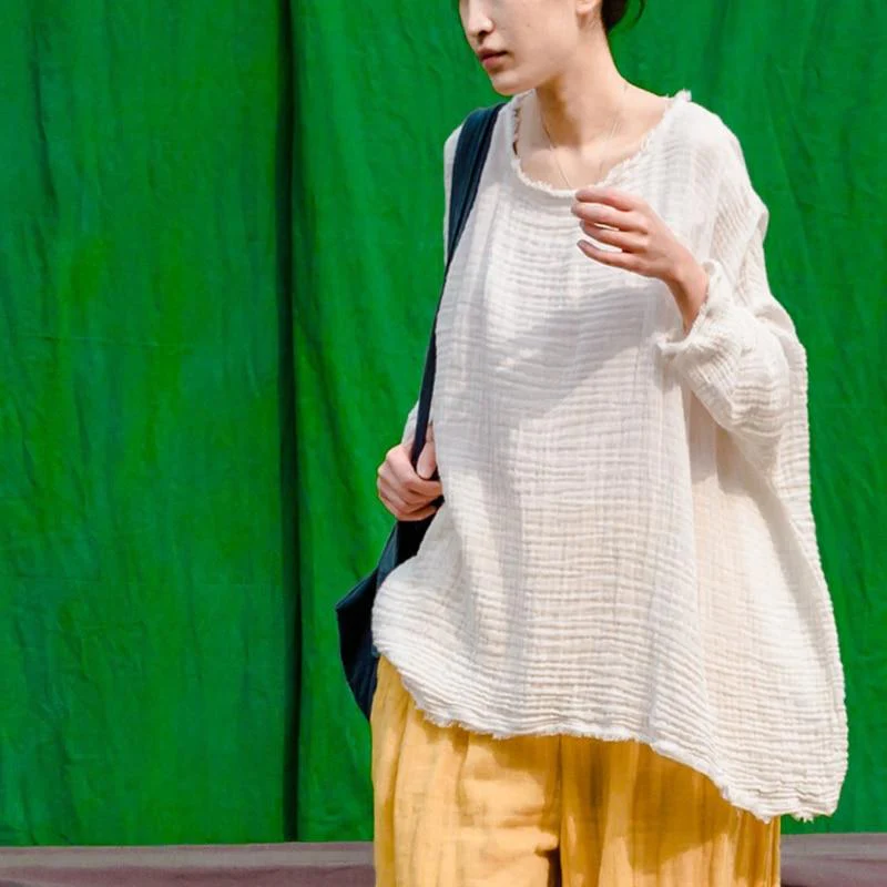 White Oversized Linen Shirt - VERGITR