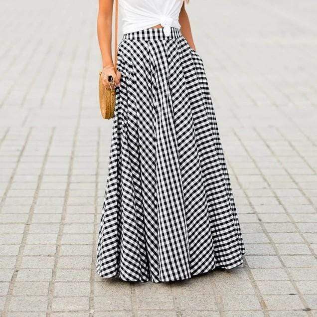 Crystal Elegant Plaid Maxi Skirt - YOUXIZT