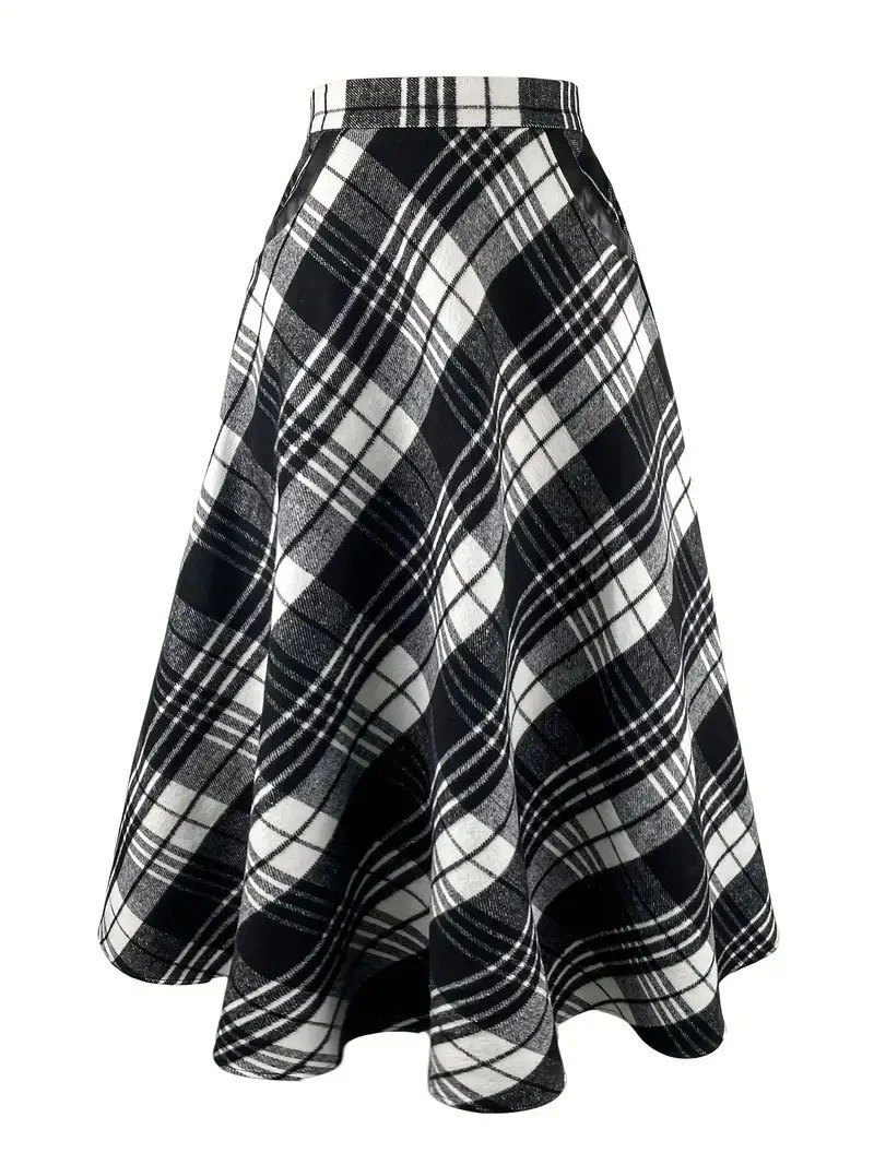 Velvet Elegance Plaid Long Skirt - VERGITR