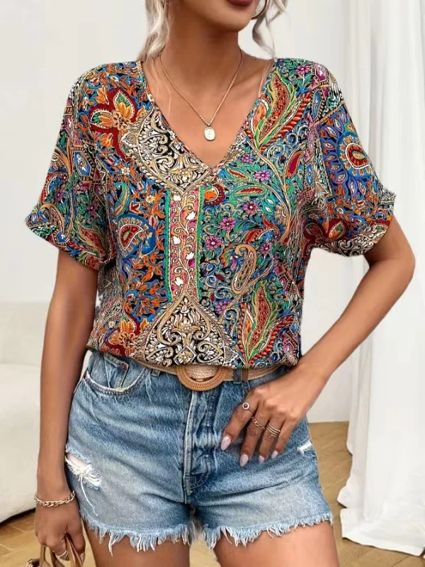 Mocha Veil V-Neck Casual T-Shirt - VERGITR