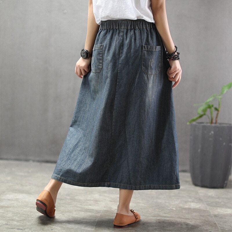 Embroidered Patchwork Kawaii Denim Skirt - YOUXIZT