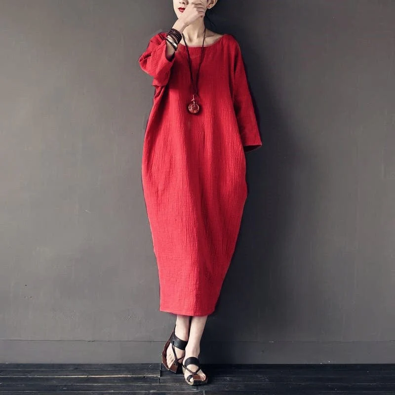 Tulip Cotton Linen Midi Dress - YOUXIZT
