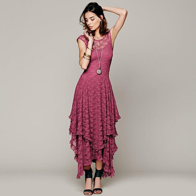 Layered Irregular Lace Bohemian Dress - VERGITR