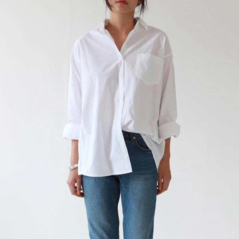 Basic Feel White Button Up Shirt - YOUXIZT