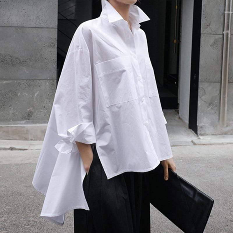 Irregular Button Down Oversized Shirt - YOUXIZT