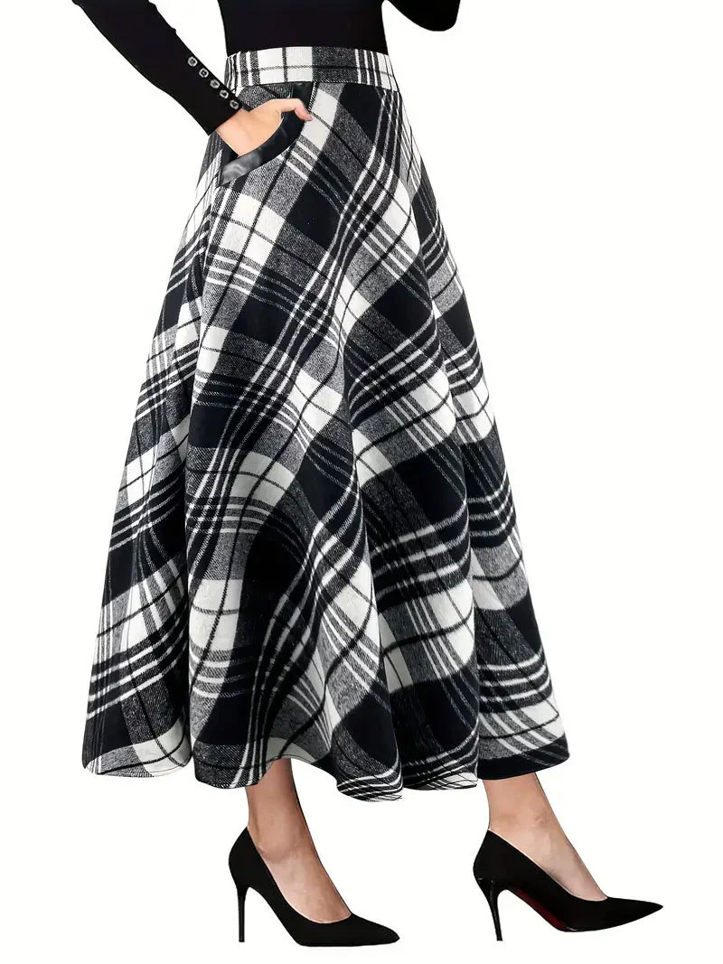 Velvet Elegance Plaid Long Skirt - VERGITR