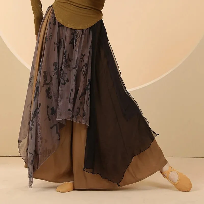 Chinese Calligraphy Flowy Palazzo Pants - YOUXIZT