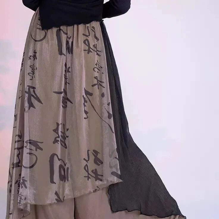 Chinese Calligraphy Flowy Palazzo Pants - YOUXIZT