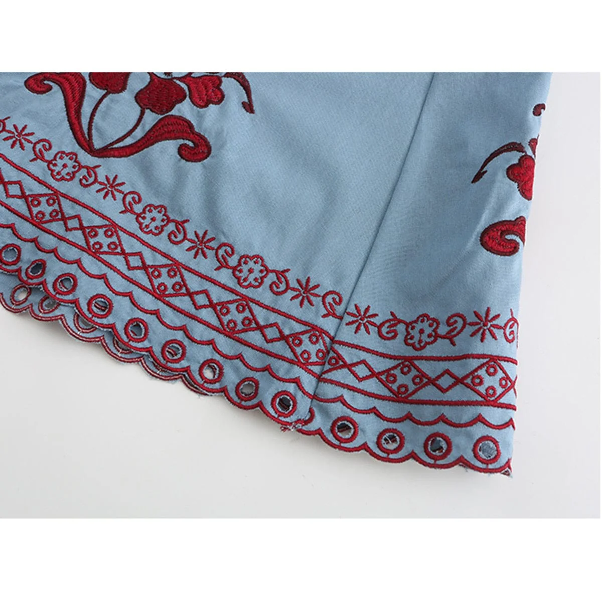 Boho Chic Blue & Red Embroidered Dress - YOUXIZT