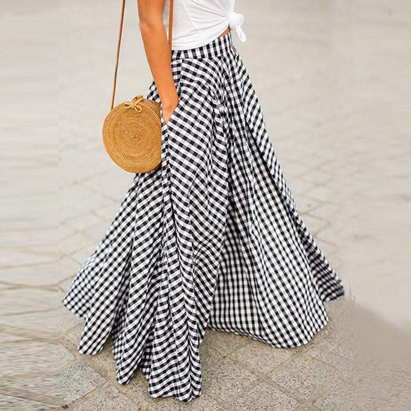 Crystal Elegant Plaid Maxi Skirt - VERGITR