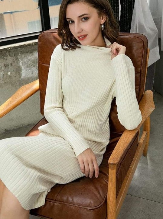 Solid Knitted Cotton Dress - YOUXIZT
