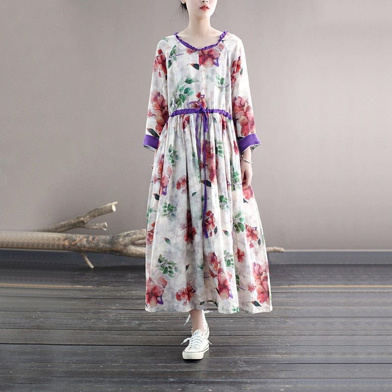 Blooming Floral Ramie Dress - YOUXIZT