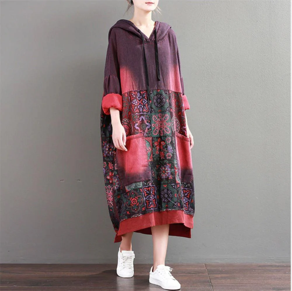 Retro Hooded Sweater Dress - YOUXIZT