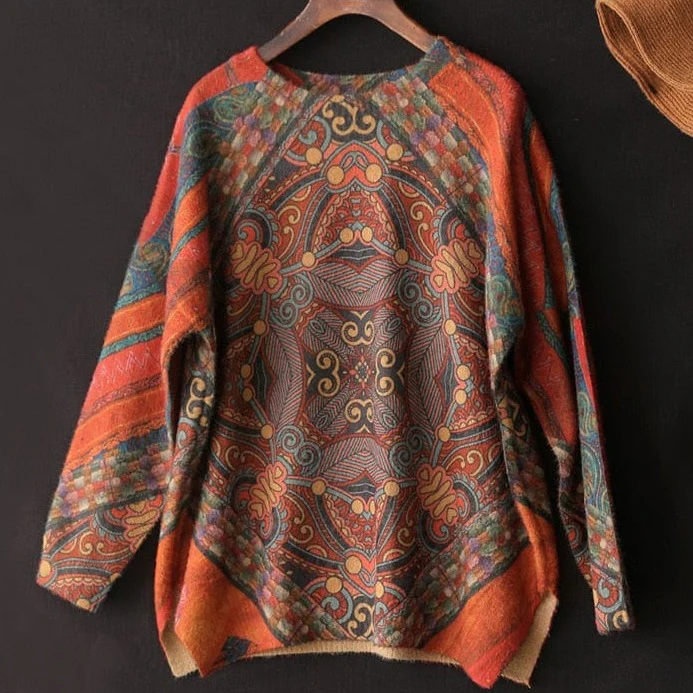 Asia inspired Mandala Cashmere Sweater - YOUXIZT