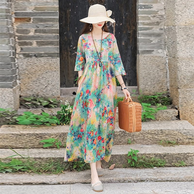 Fang Hua Floral Midi Dress - VERGITR