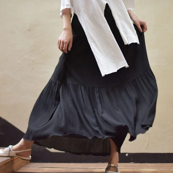 Flowy High Waist Cotton Linen Skirt - VERGITR
