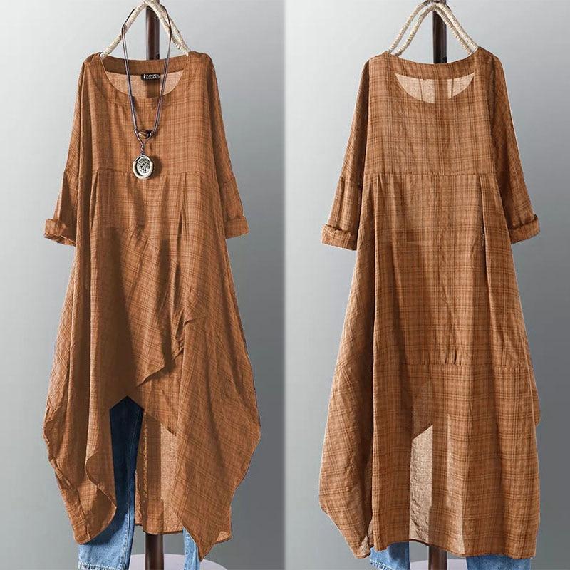Casual Long Sleeve Asymmetrical Shirt Dress - YOUXIZT