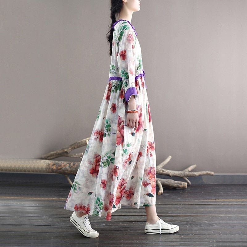 Blooming Floral Ramie Dress - YOUXIZT