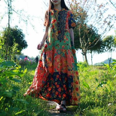 Multicolor Random Patchwork Hippie Dress - YOUXIZT