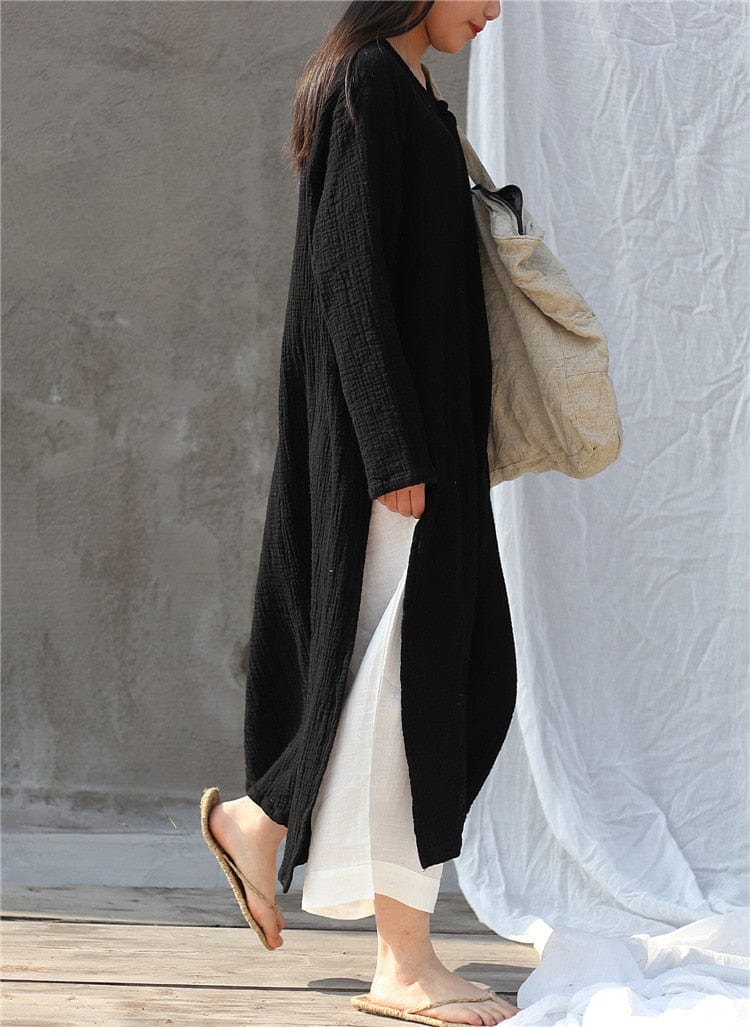 Oversized Cotton Linen Tunic Dress - YOUXIZT