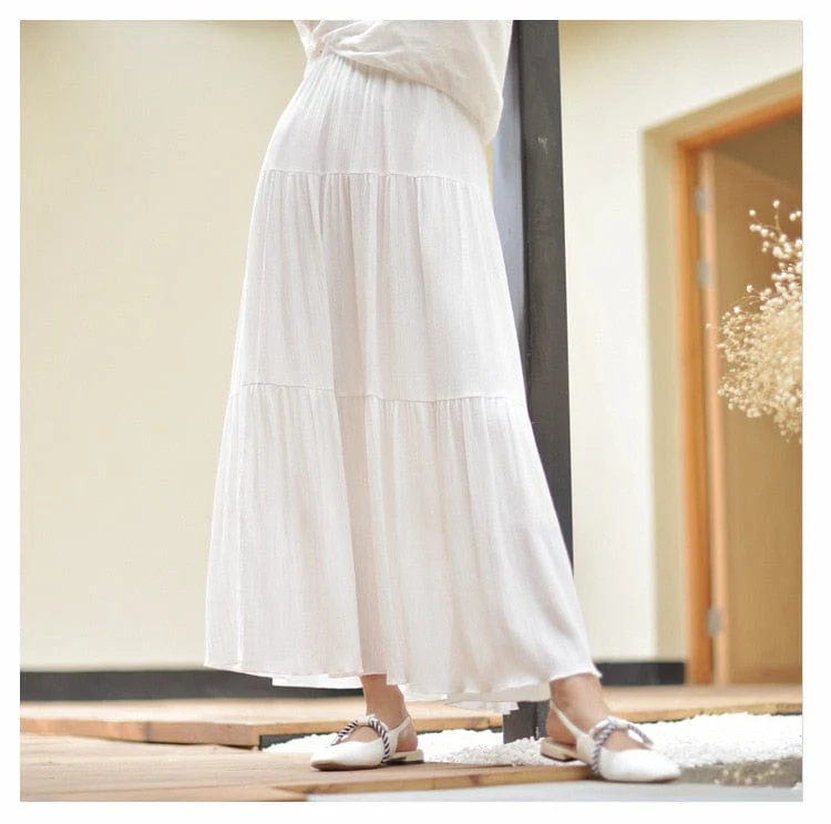 Flowy High Waist Cotton Linen Skirt - VERGITR