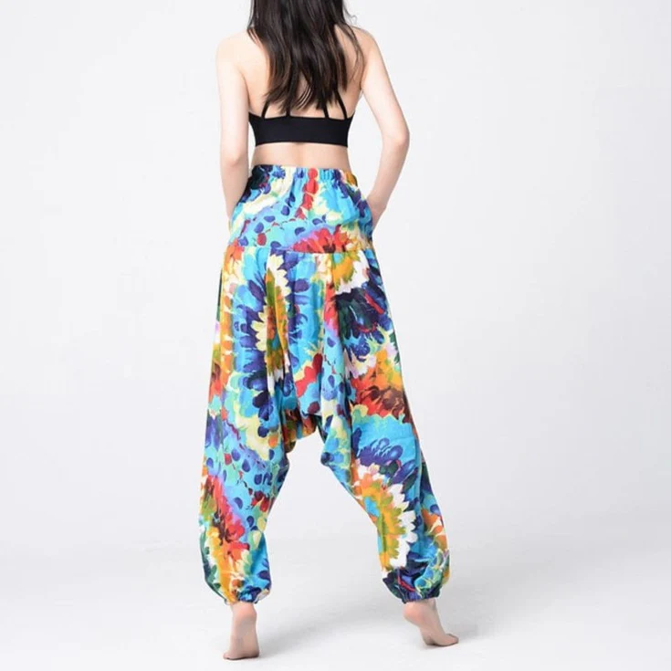 Blue Tie Dye Print Hippie Harem Pants - YOUXIZT