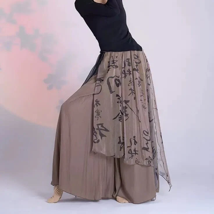 Chinese Calligraphy Flowy Palazzo Pants - YOUXIZT