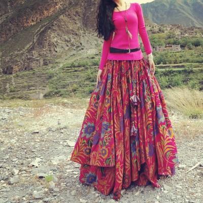 Floral Print Bohemian Pleated Maxi Skirt - VERGITR