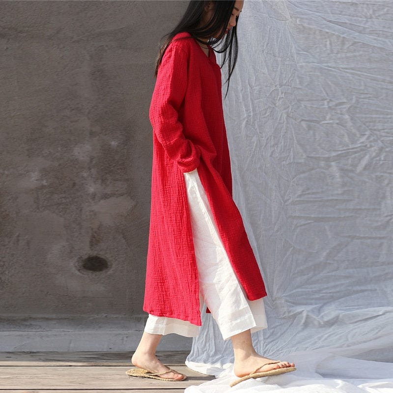Oversized Cotton Linen Tunic Dress - YOUXIZT