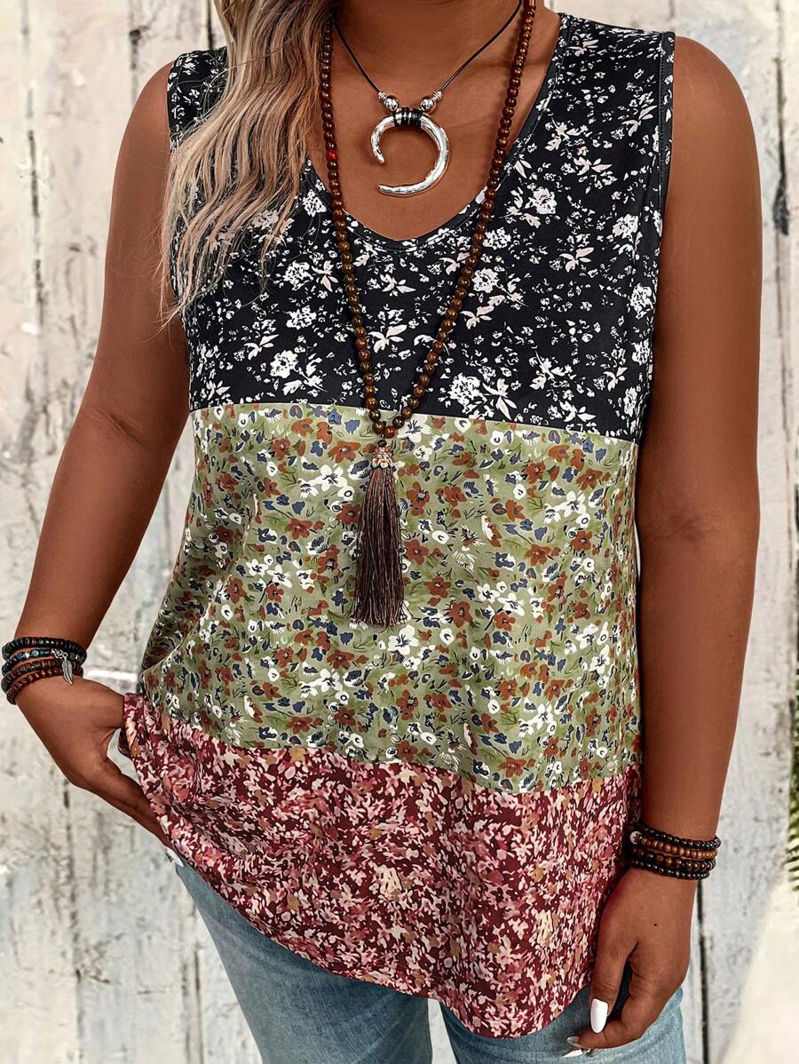 Coral Veil Sleeveless Floral Top - VERGITR