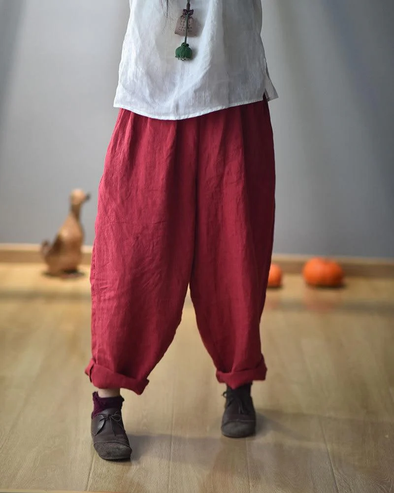 Elastic Waist Linen Trousers - YOUXIZT