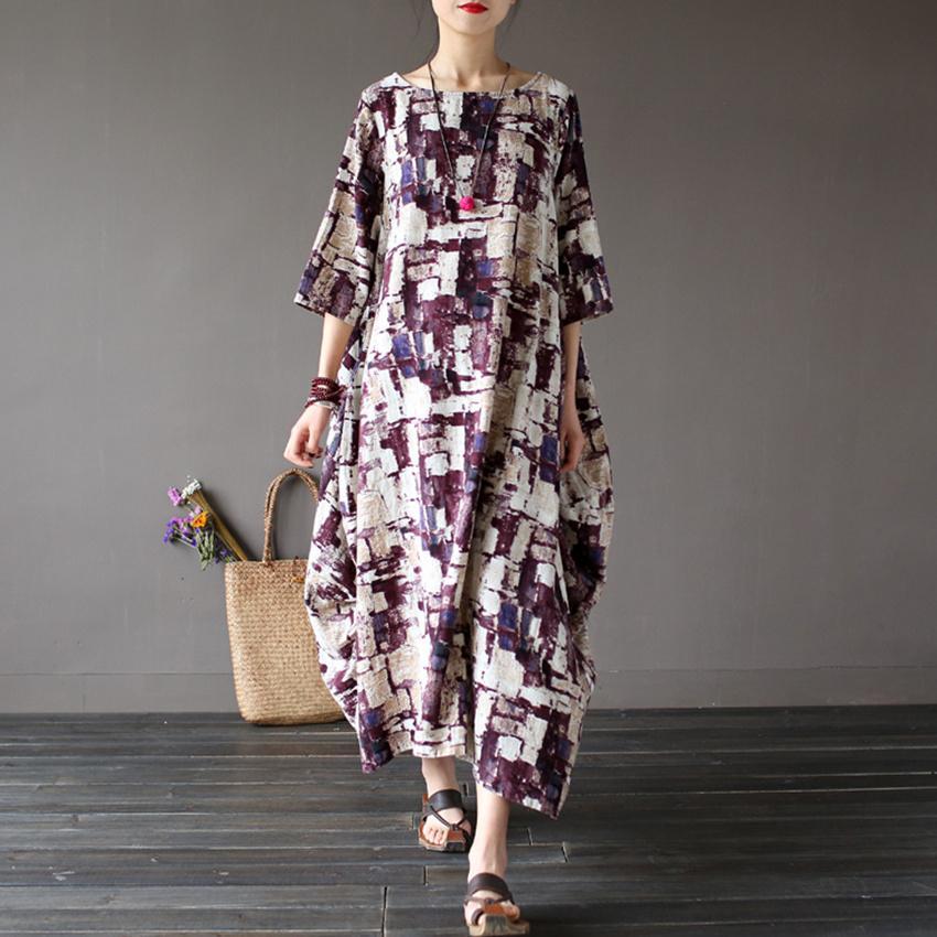 Art Inspired Cotton and Linen Maxi Dress - VERGITR
