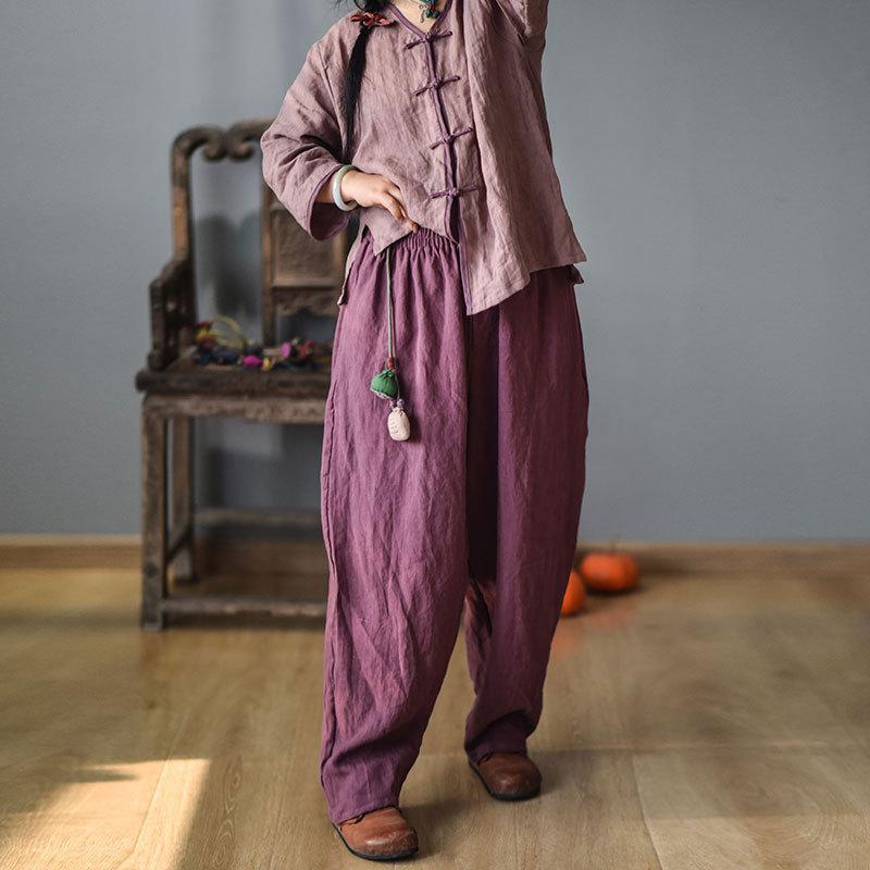 Elastic Waist Linen Trousers - YOUXIZT