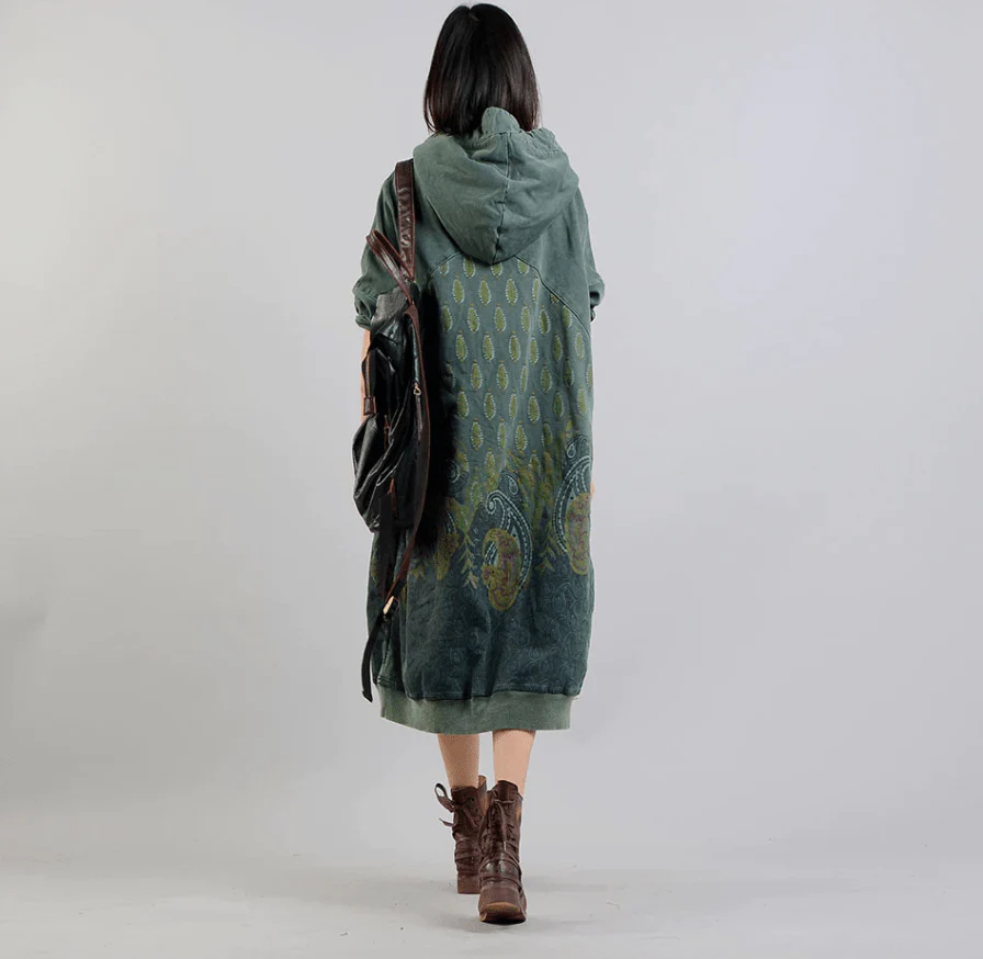 Peacock Paisley Hooded Sweater Dress - YOUXIZT