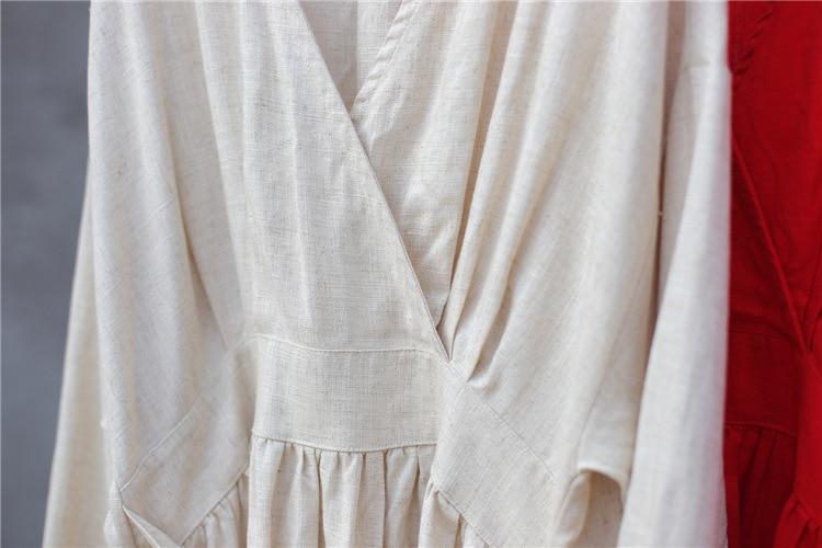 Empire Waist Cotton Linen Casual Dress - YOUXIZT