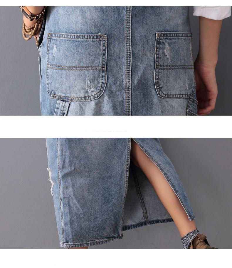 Ripped Denim Overall Dress - YOUXIZT