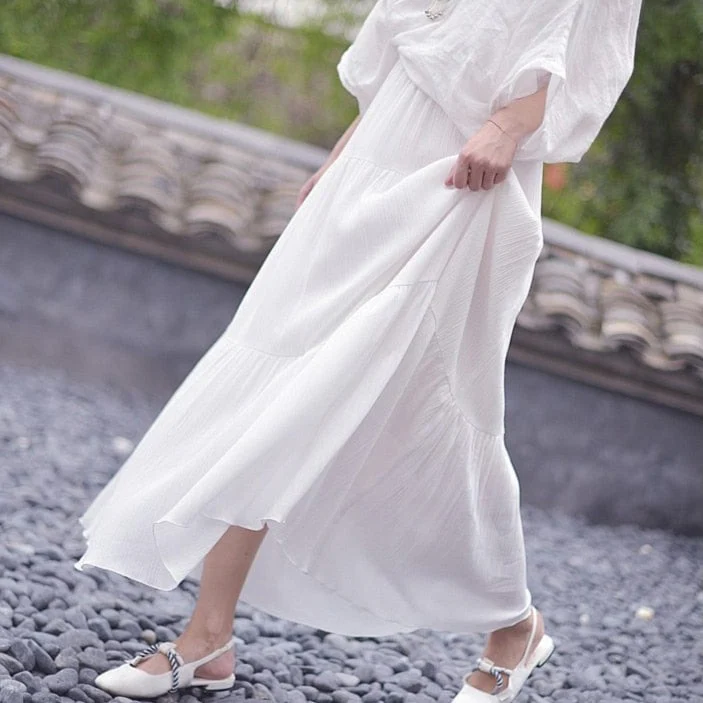 Flowy High Waist Cotton Linen Skirt - VERGITR