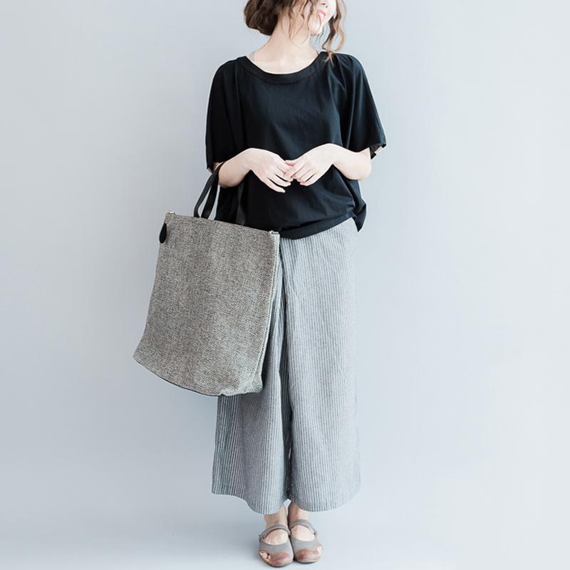 White and Grey Striped Wide Leg Pants - YOUXIZT