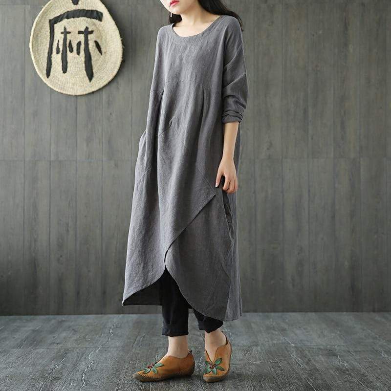 Plus Size Crew Neck Asymmetric Split Tunic - VERGITR