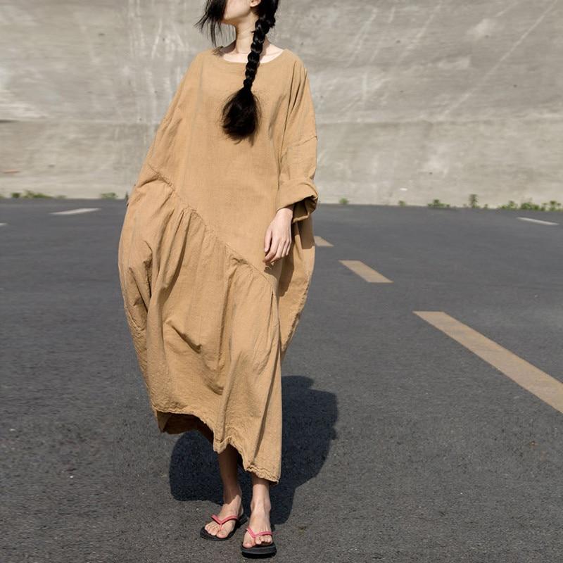 Long Sleeve Oversized Linen Maxi Dress - VERGITR