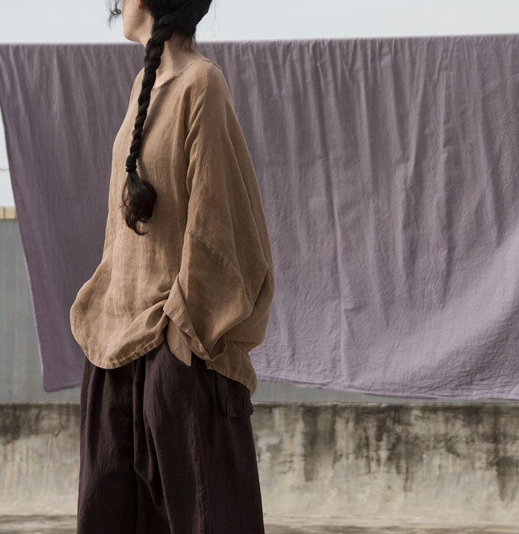 Khaki Long Sleeve Linen Shirt - VERGITR