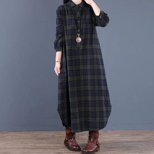 Vintage Loose Cotton Plaid Dress - YOUXIZT