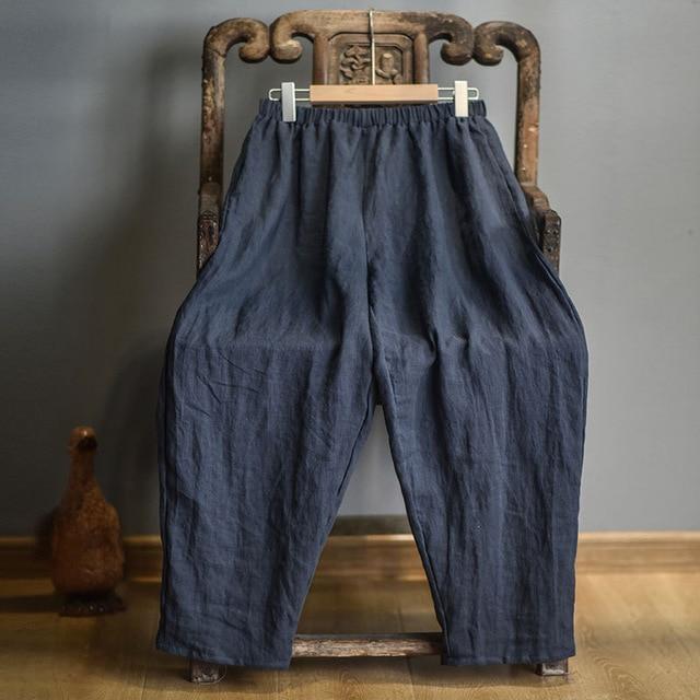 Elastic Waist Linen Trousers - YOUXIZT