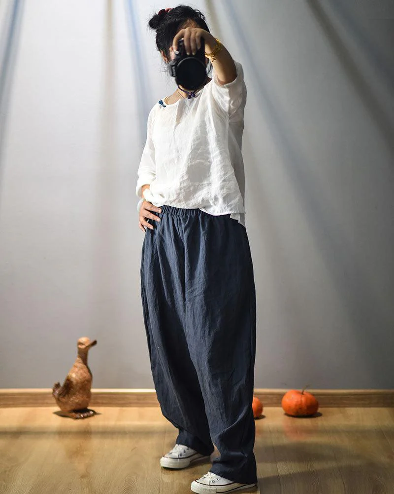 Elastic Waist Linen Trousers - YOUXIZT