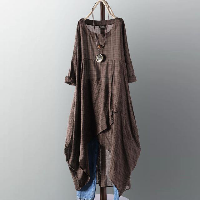 Casual Long Sleeve Asymmetrical Shirt Dress - YOUXIZT