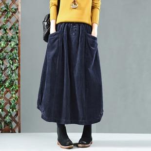 Vintage Pleated Corduroy Midi Skirt - VERGITR