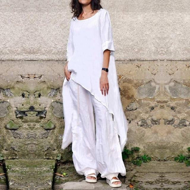 Long Asymmetrical Shirt + Pants Set - YOUXIZT