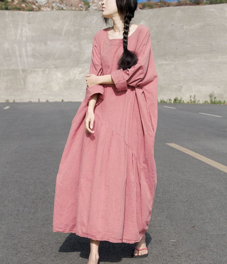 Long Sleeve Oversized Linen Maxi Dress - YOUXIZT